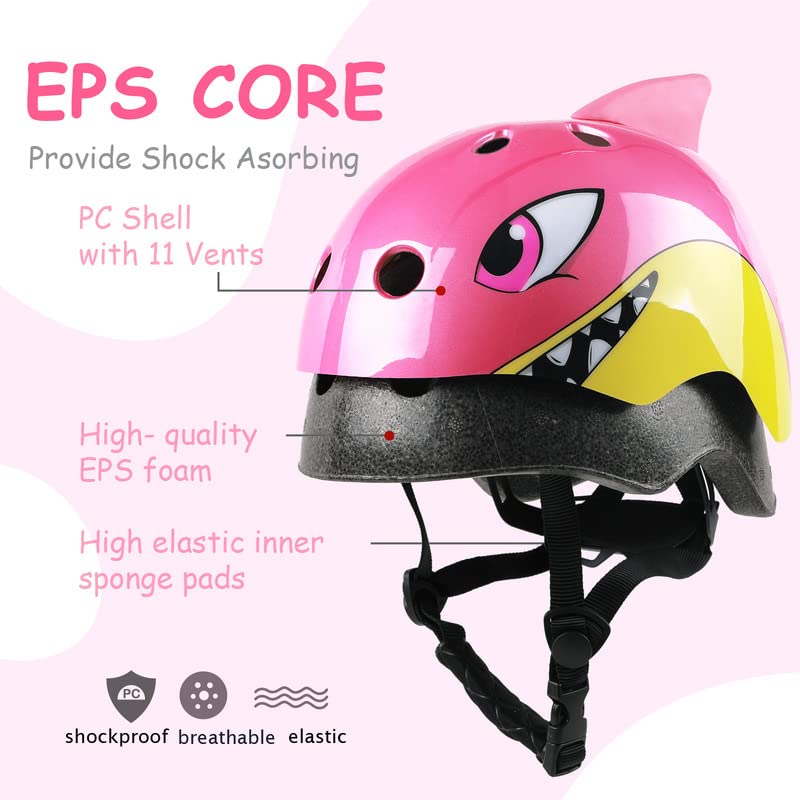 Anharluka Kids Toddler Bike Helmet  Adjustable and Multi-Sport for Child Infant Baby  2 Sizes for Age 1-3-5 Years Boys Girls (Pink Shark  Small) - Image 2